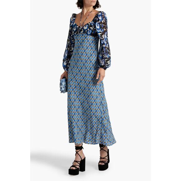 RIXO Jeanie Floral-Appliquéd Printed Crepe Midi Dress - UK 6 - Picture 7 of 7